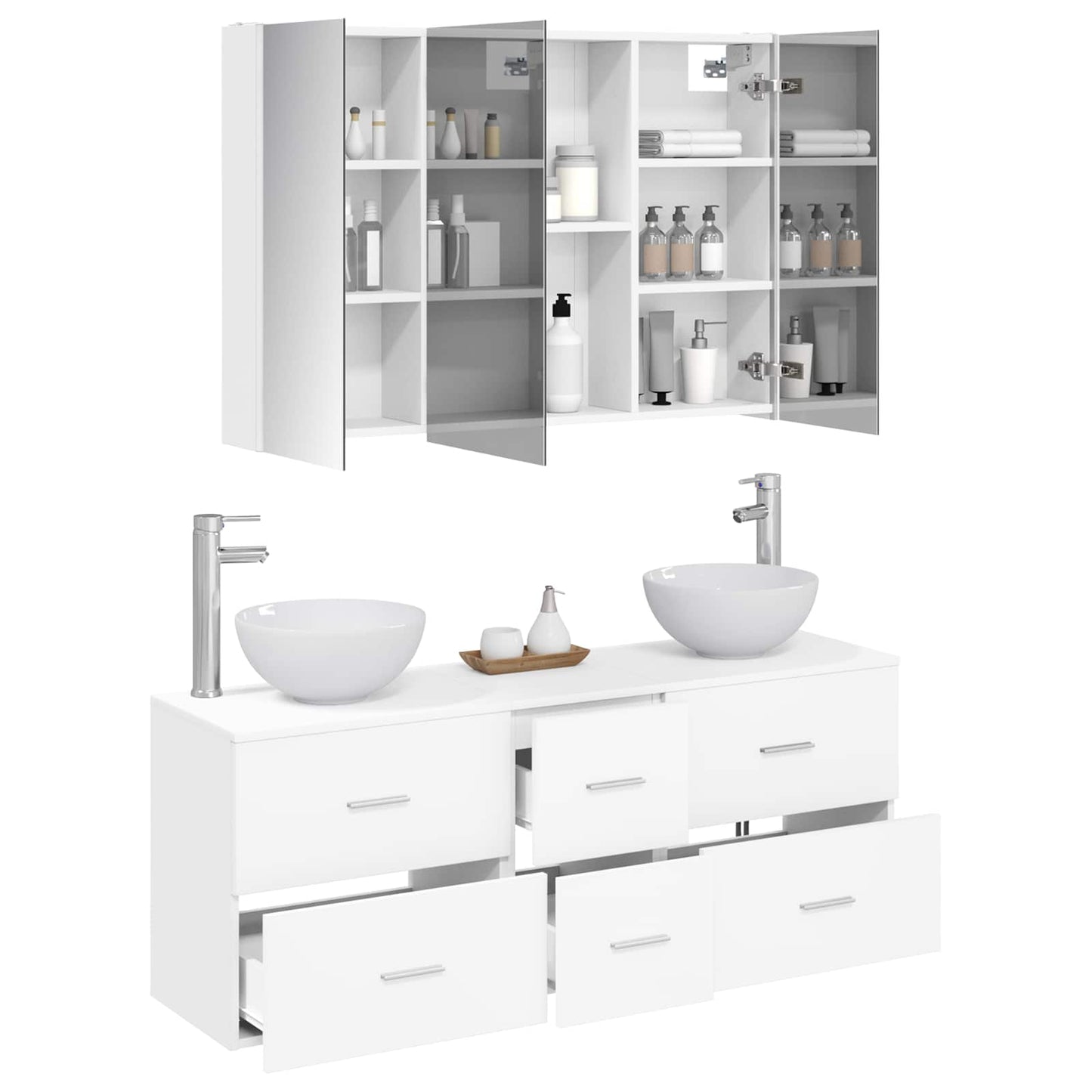 vidaXL Bathroom Furniture Set 4 pcs White Engineered Wood and Glass
