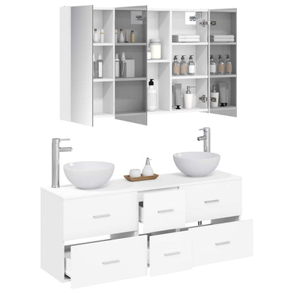 vidaXL Bathroom Furniture Set 4 pcs White Engineered Wood and Glass
