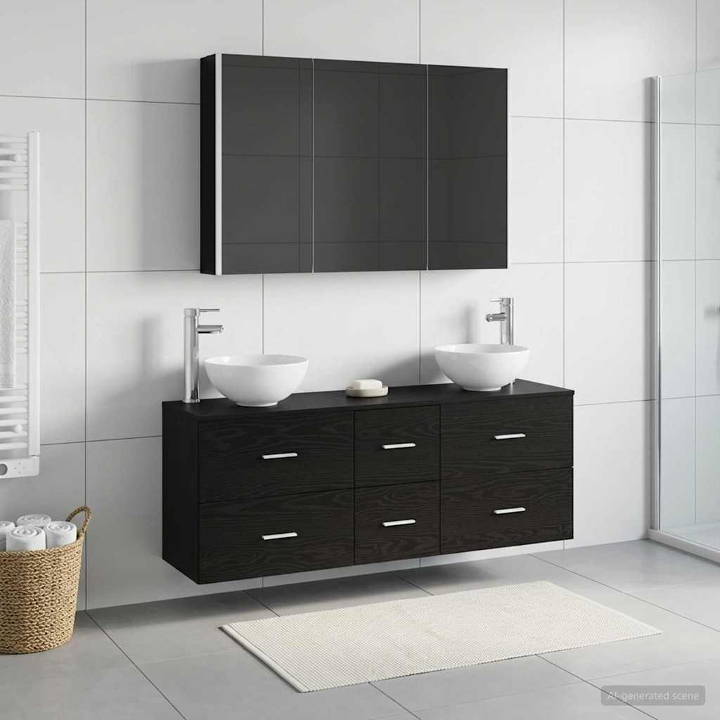 vidaXL Bathroom Furniture Set 4 pcs Black Oak