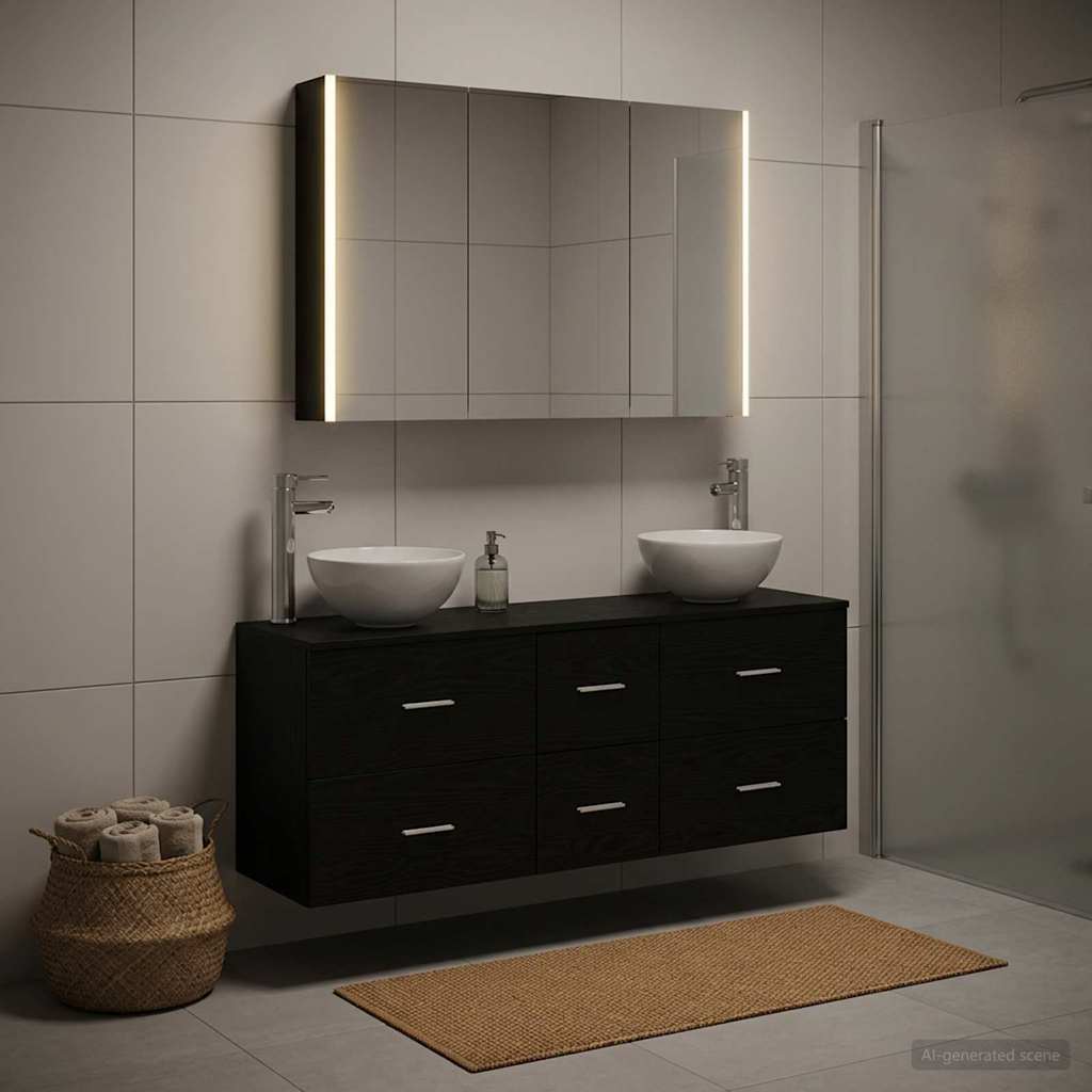 vidaXL Bathroom Furniture Set 4 pcs Black Oak