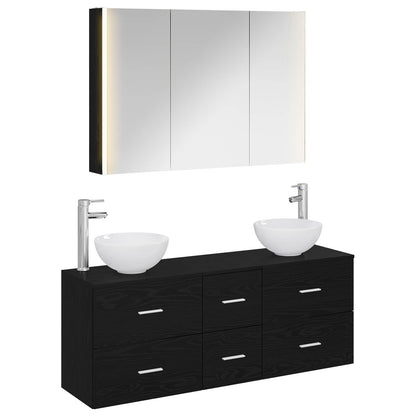 vidaXL Bathroom Furniture Set 4 pcs Black Oak