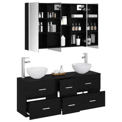 vidaXL Bathroom Furniture Set 4 pcs Black Oak