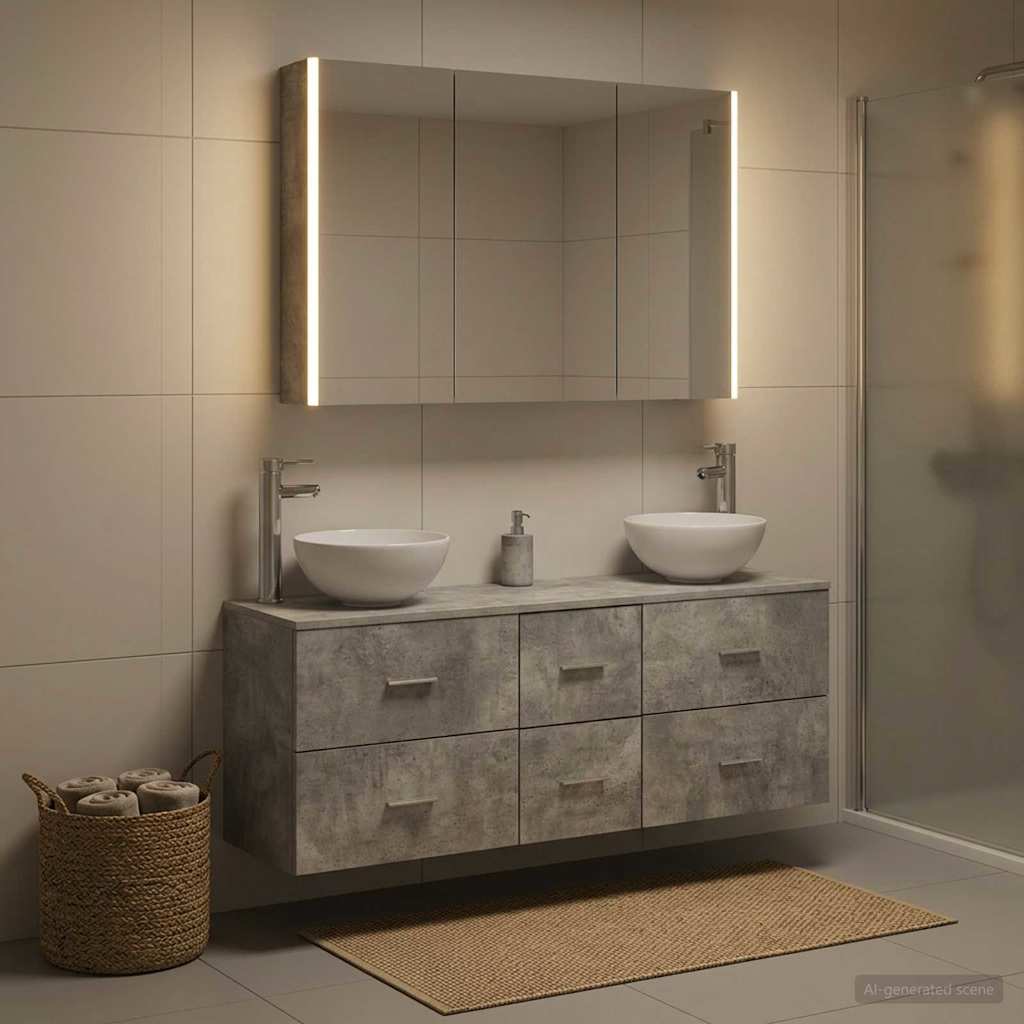 vidaXL Bathroom Furniture Set 4 pcs Concrete Grey