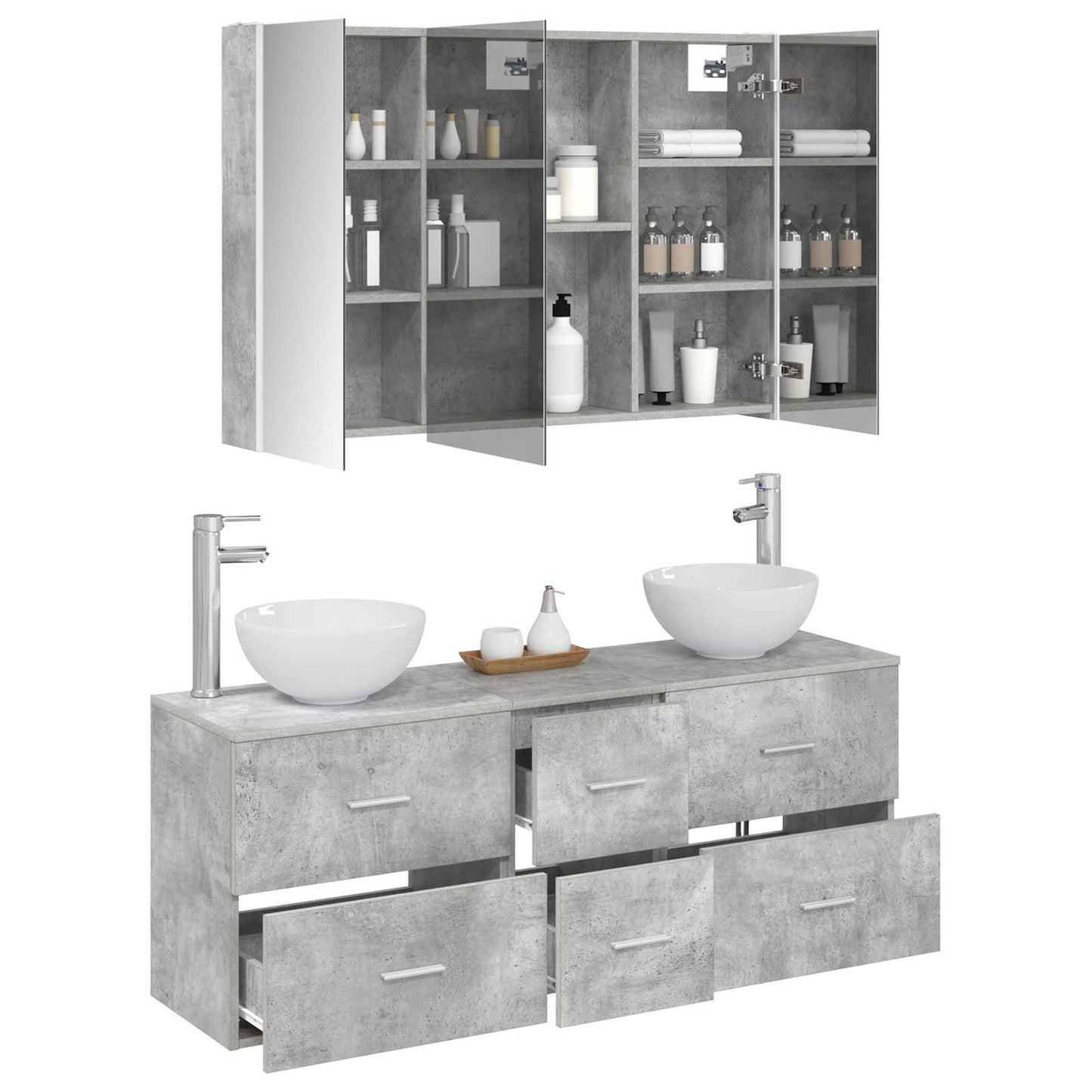 vidaXL Bathroom Furniture Set 4 pcs Concrete Grey
