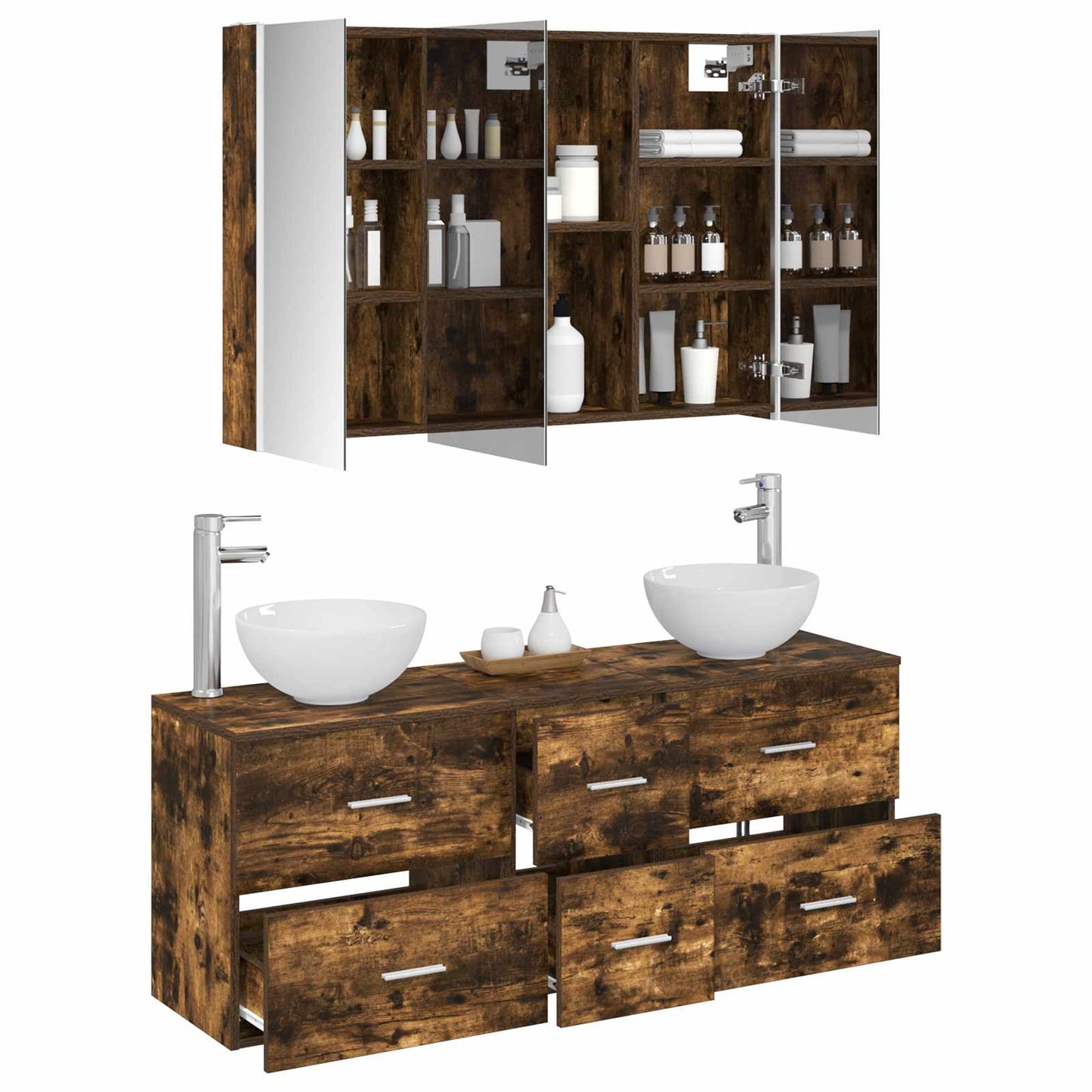 vidaXL Bathroom Furniture Set 4 pcs Smoked Oak
