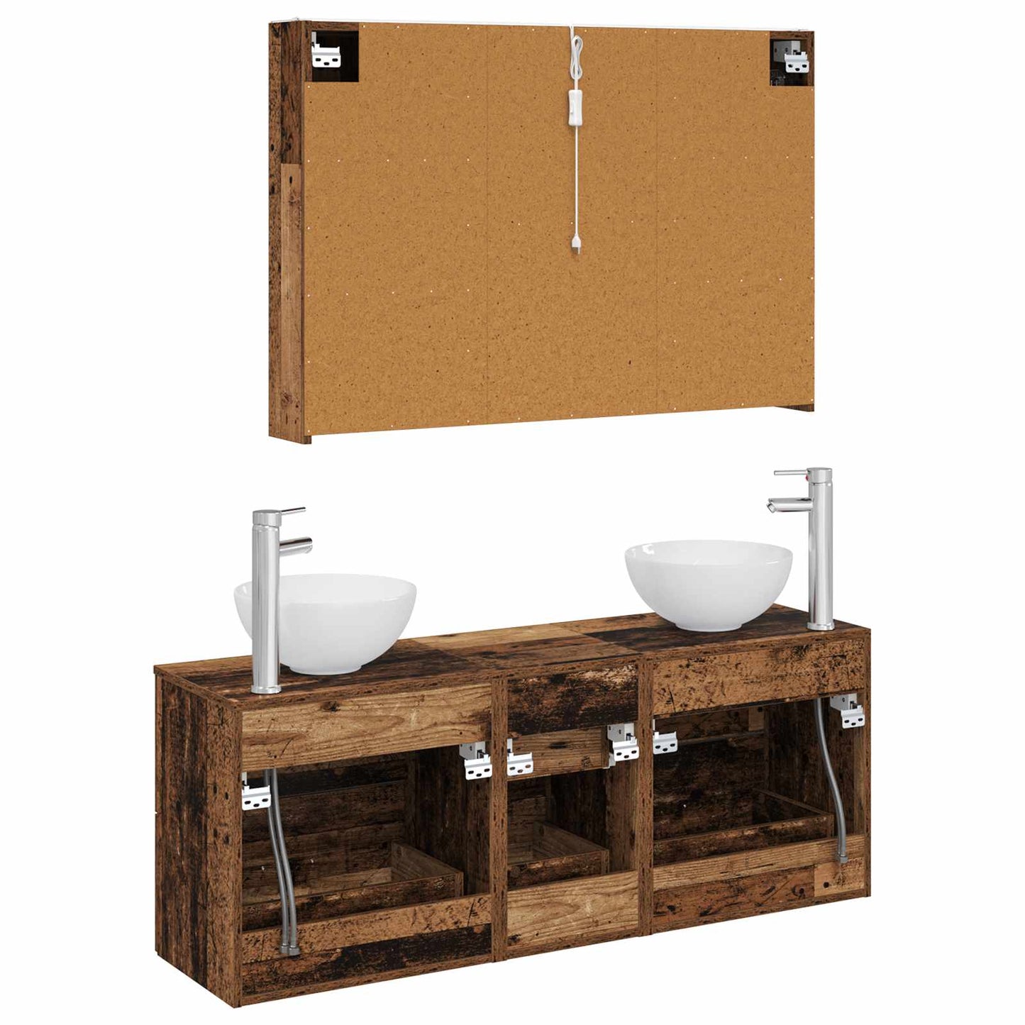 vidaXL Bathroom Furniture Set 4 pcs Old Wood Engineered Wood and Glass