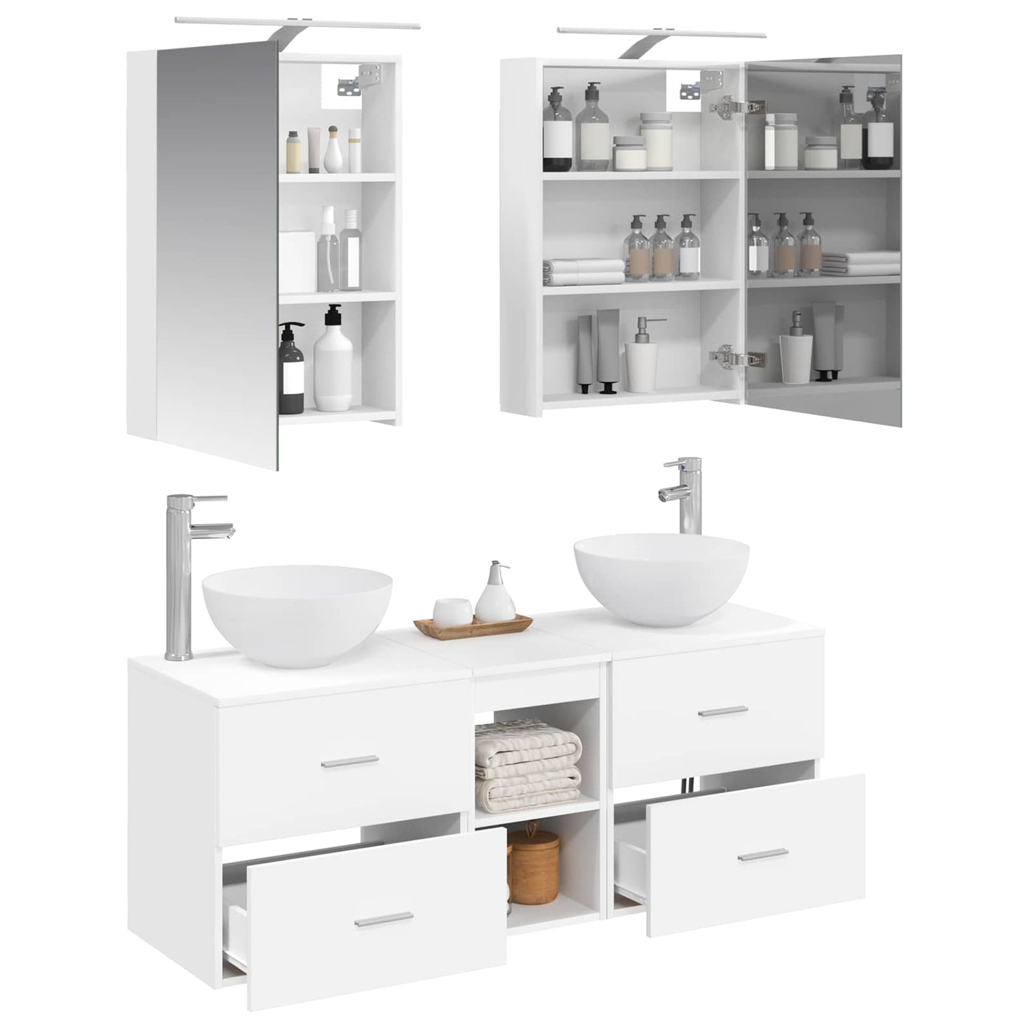 vidaXL Bathroom Furniture Set 5 pcs White Engineered Wood and Glass