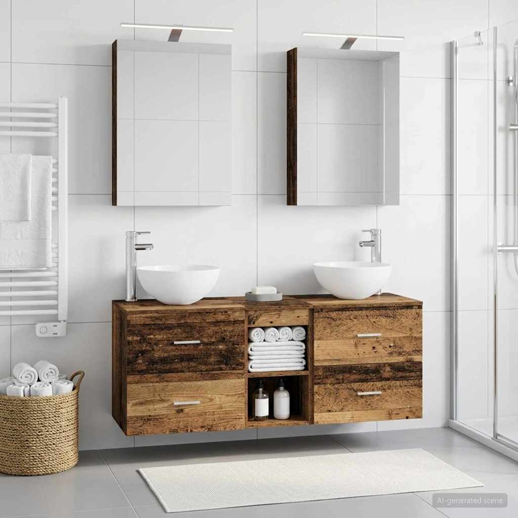 vidaXL Bathroom Furniture Set 5 pcs Old Wood Engineered Wood and Glass