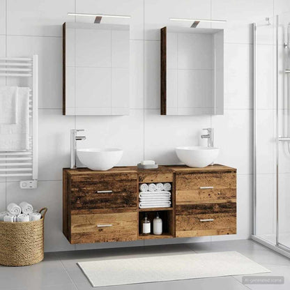 vidaXL Bathroom Furniture Set 5 pcs Old Wood Engineered Wood and Glass