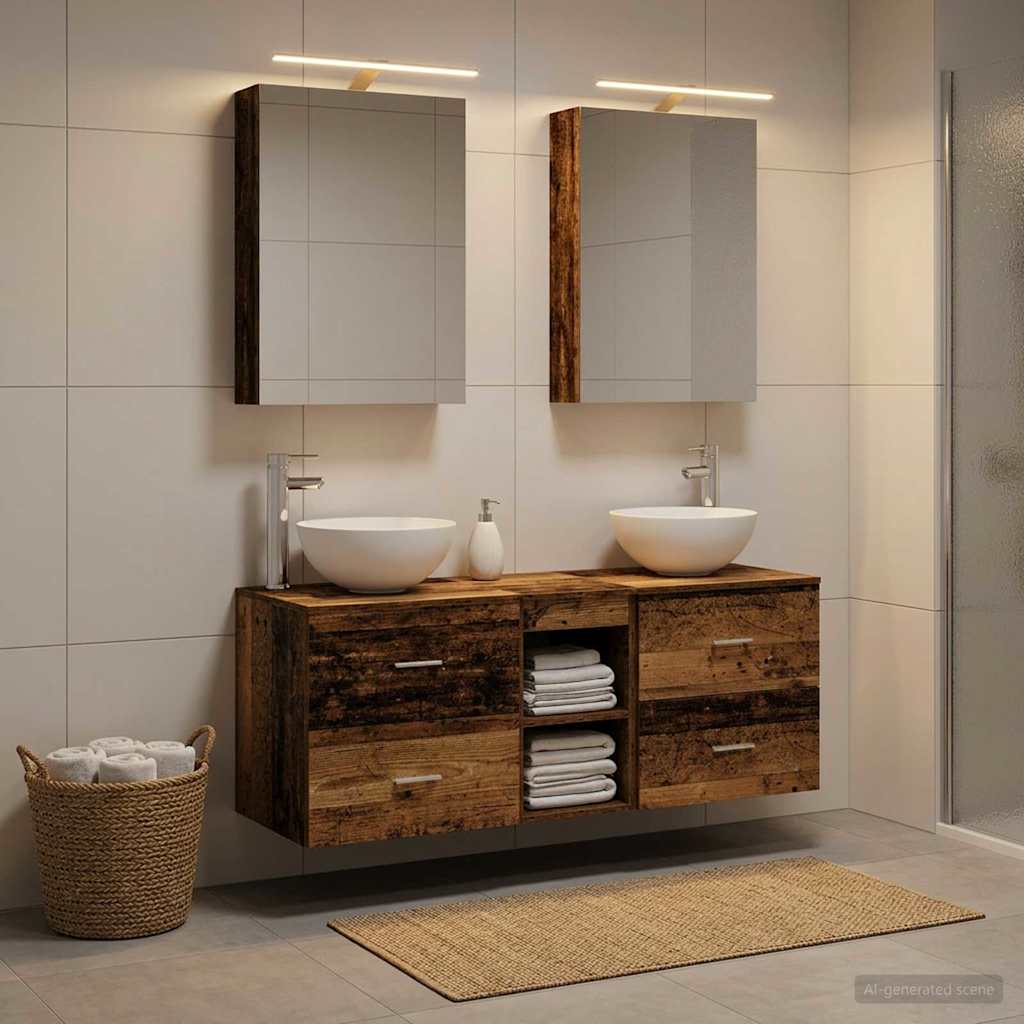 vidaXL Bathroom Furniture Set 5 pcs Old Wood Engineered Wood and Glass