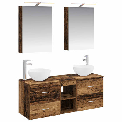 vidaXL Bathroom Furniture Set 5 pcs Old Wood Engineered Wood and Glass