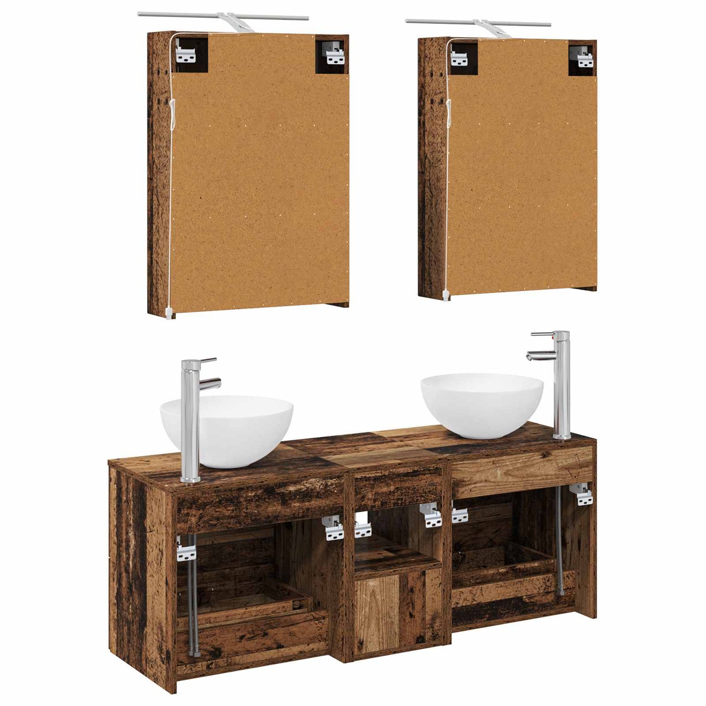 vidaXL Bathroom Furniture Set 5 pcs Old Wood Engineered Wood and Glass