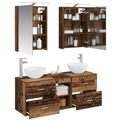 vidaXL Bathroom Furniture Set 5 pcs Old Wood Engineered Wood and Glass