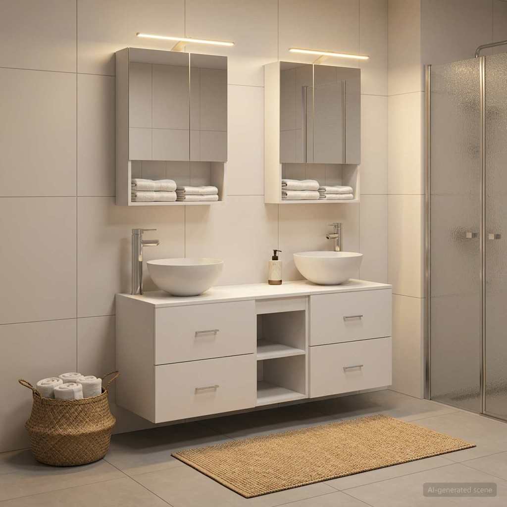 vidaXL Bathroom Furniture Set 5 pcs White Engineered Wood and Glass