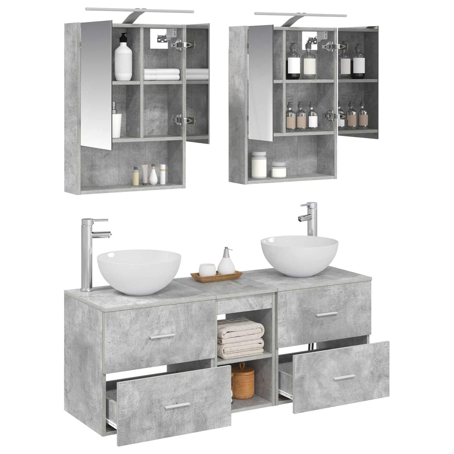 vidaXL Bathroom Furniture Set 5 pcs Concrete Grey