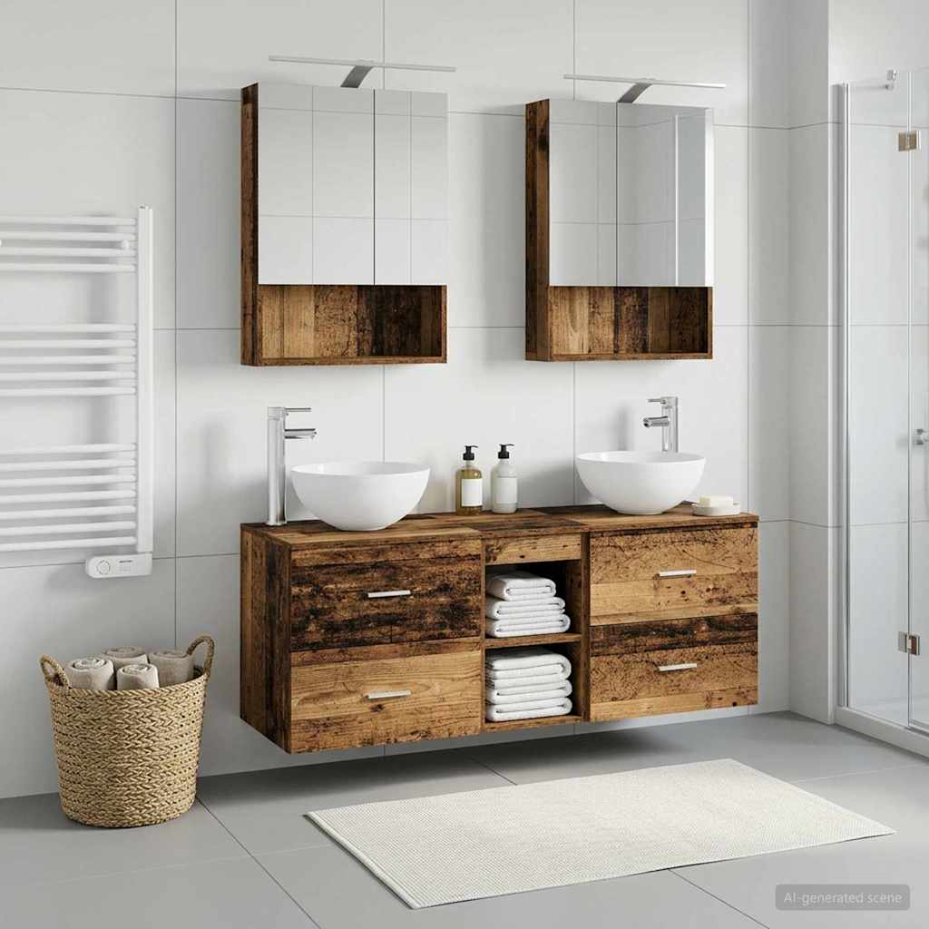 vidaXL Bathroom Furniture Set 5 pcs Old Wood Engineered Wood and Glass