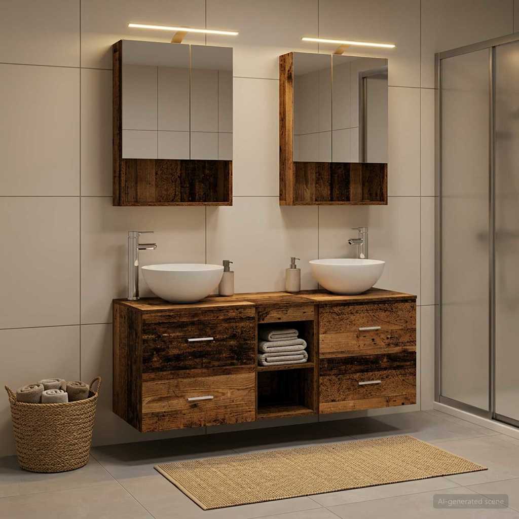 vidaXL Bathroom Furniture Set 5 pcs Old Wood Engineered Wood and Glass