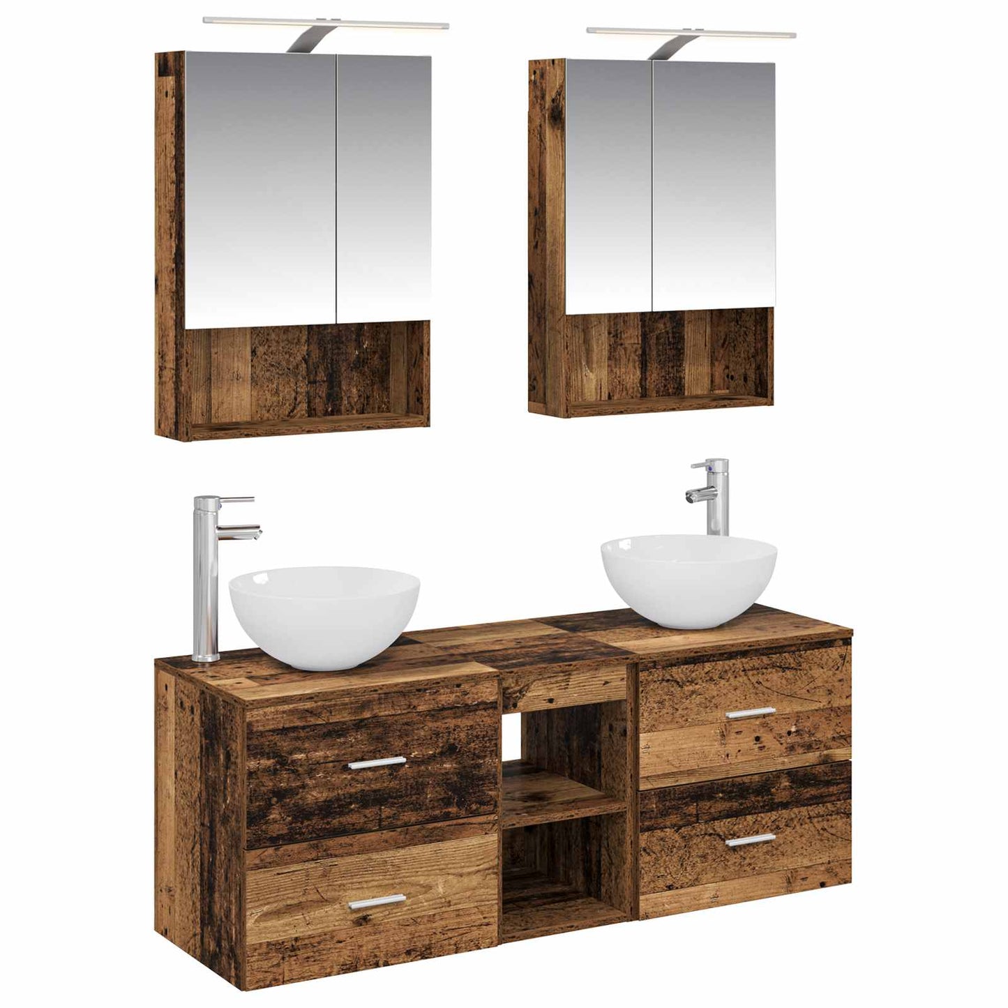 vidaXL Bathroom Furniture Set 5 pcs Old Wood Engineered Wood and Glass