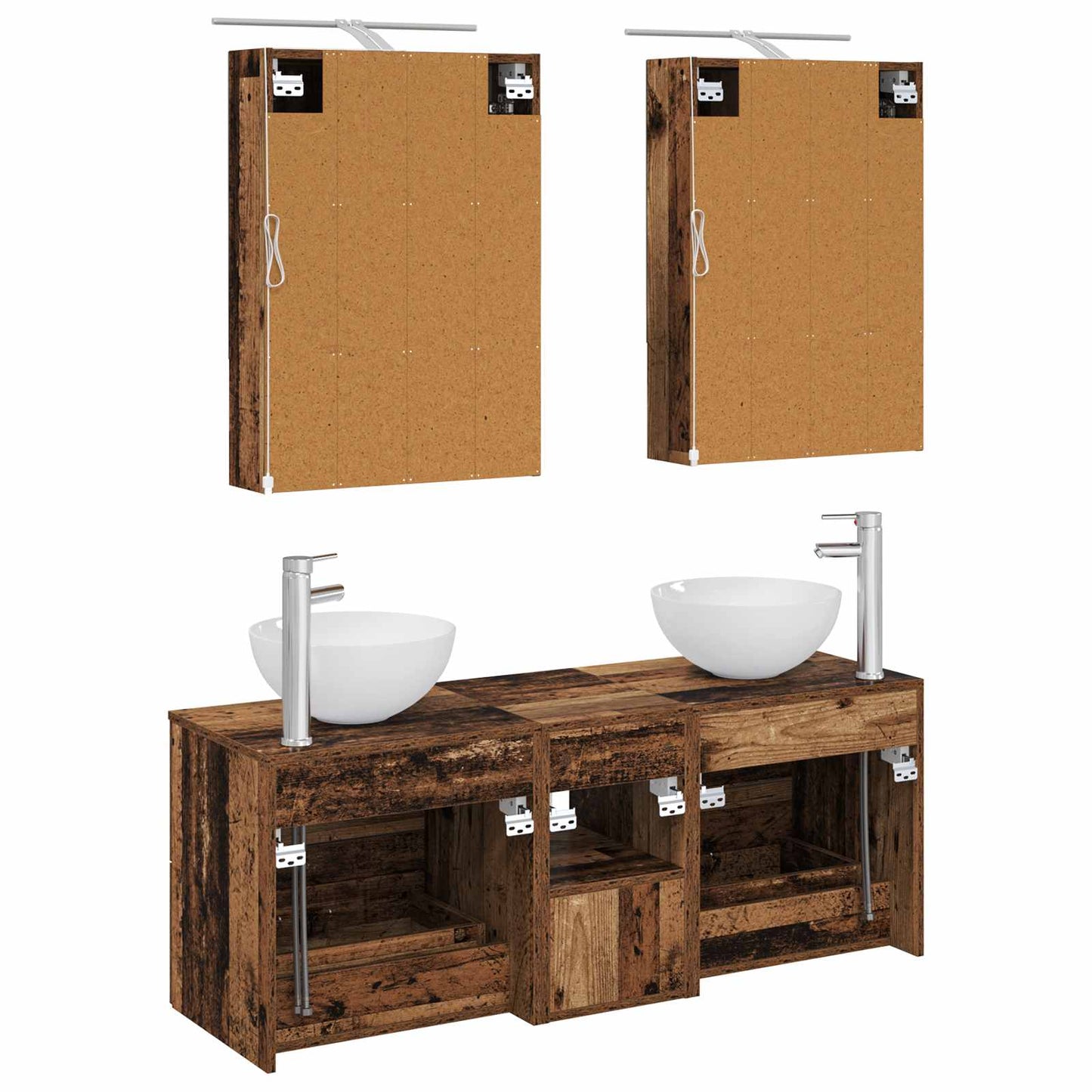 vidaXL Bathroom Furniture Set 5 pcs Old Wood Engineered Wood and Glass
