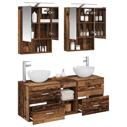 vidaXL Bathroom Furniture Set 5 pcs Old Wood Engineered Wood and Glass