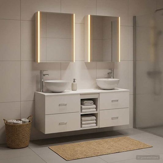 vidaXL Bathroom Furniture Set 5 pcs White Engineered Wood and Glass