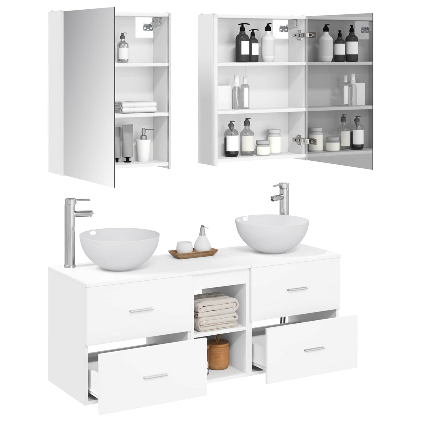 vidaXL Bathroom Furniture Set 5 pcs White Engineered Wood and Glass