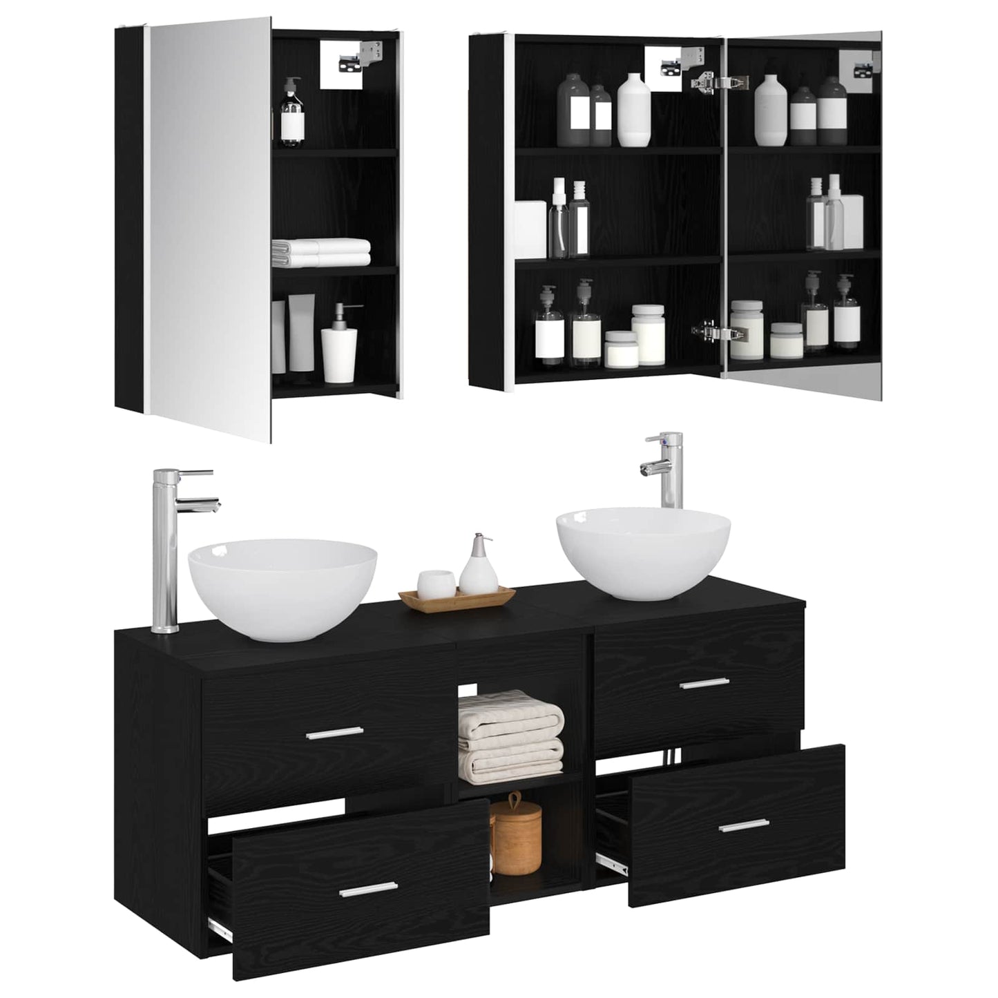 vidaXL Bathroom Furniture Set 5 pcs Black Oak