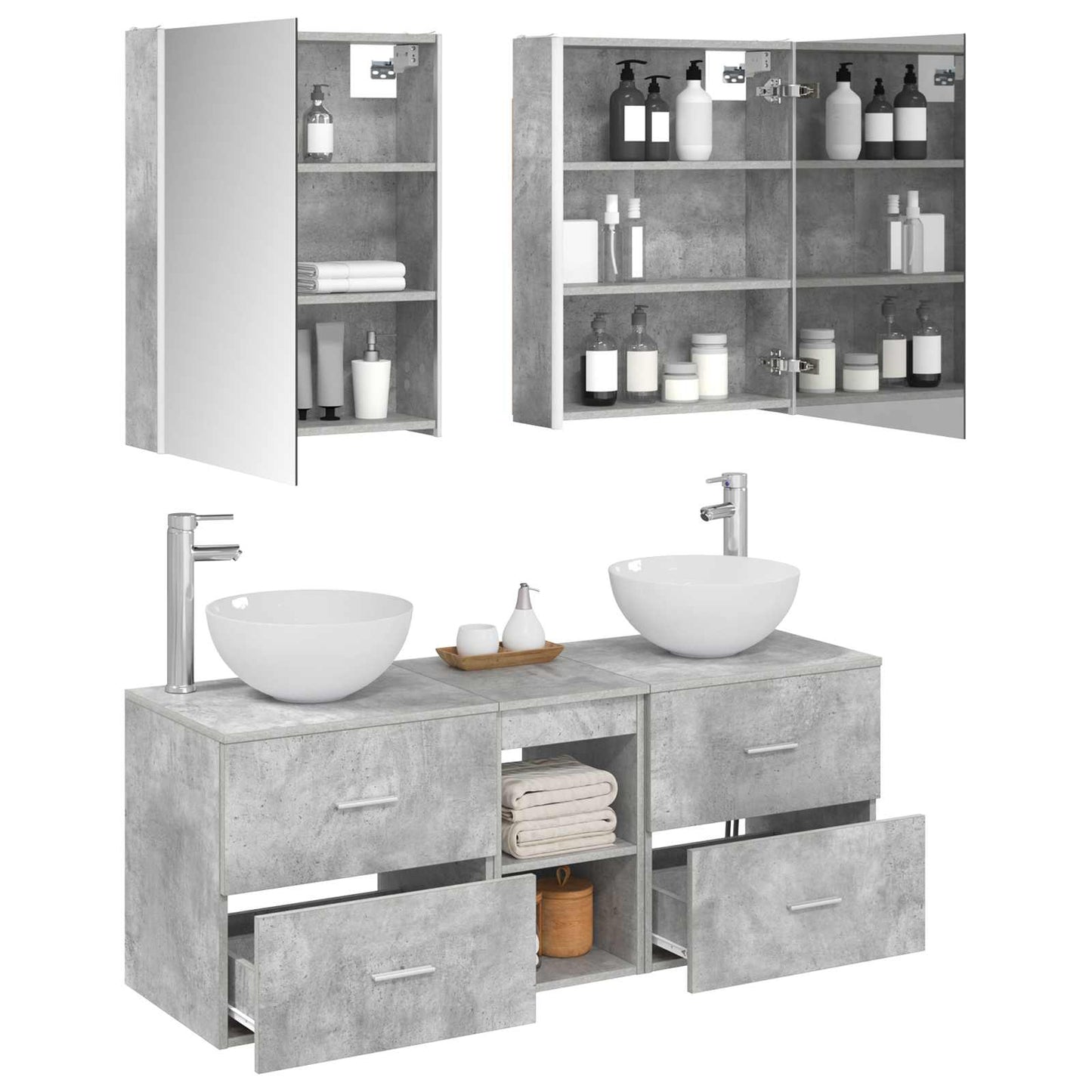 vidaXL Bathroom Furniture Set 5 pcs Concrete Grey