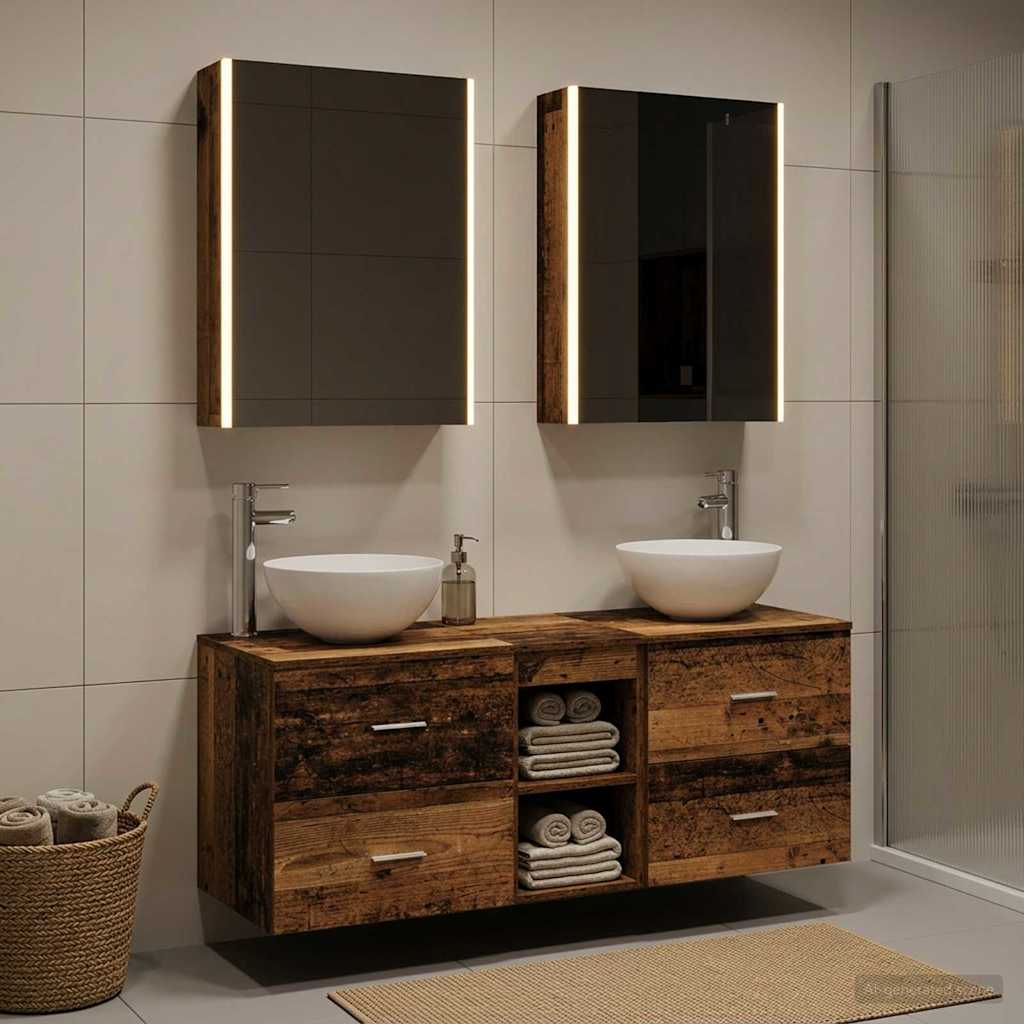 vidaXL Bathroom Furniture Set 5 pcs Old Wood Engineered Wood and Glass
