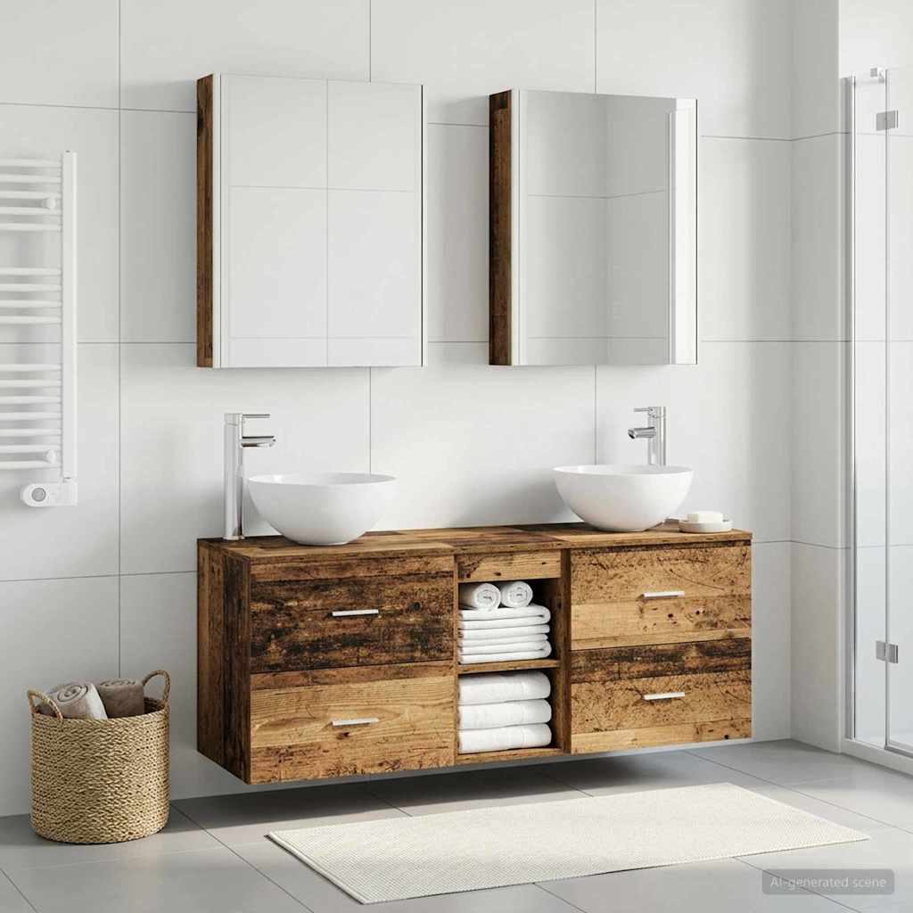 vidaXL Bathroom Furniture Set 5 pcs Old Wood Engineered Wood and Glass