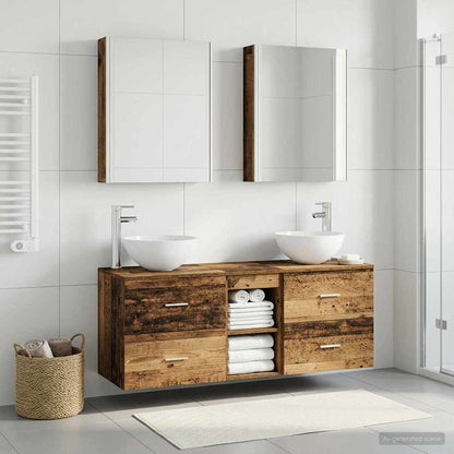 vidaXL Bathroom Furniture Set 5 pcs Old Wood Engineered Wood and Glass