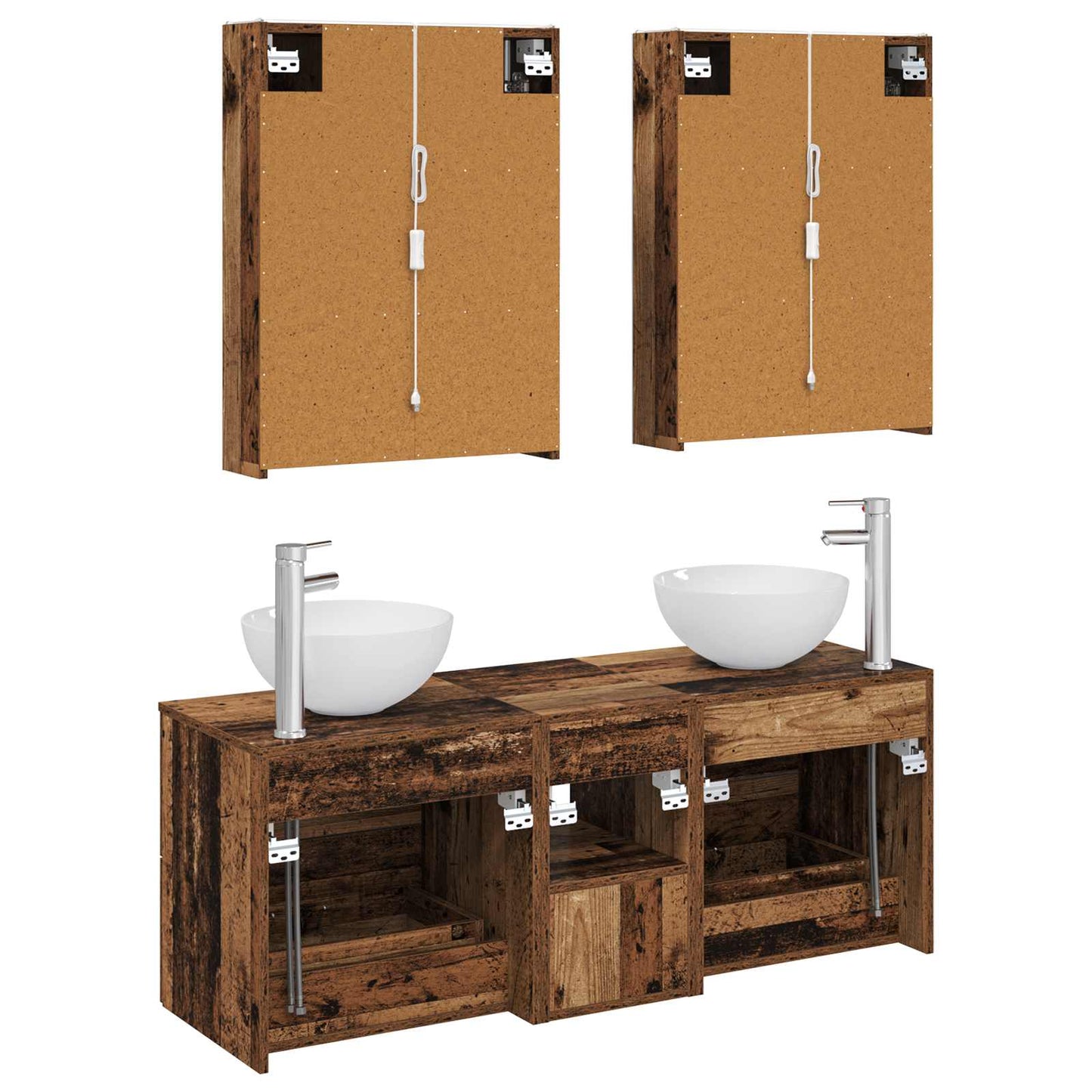 vidaXL Bathroom Furniture Set 5 pcs Old Wood Engineered Wood and Glass