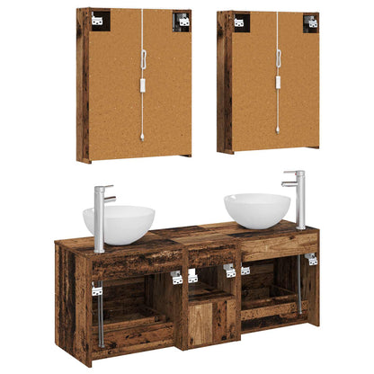 vidaXL Bathroom Furniture Set 5 pcs Old Wood Engineered Wood and Glass