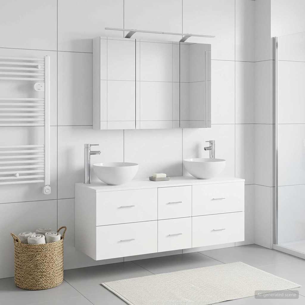 vidaXL Bathroom Furniture Set 4 pcs White Engineered Wood and Glass