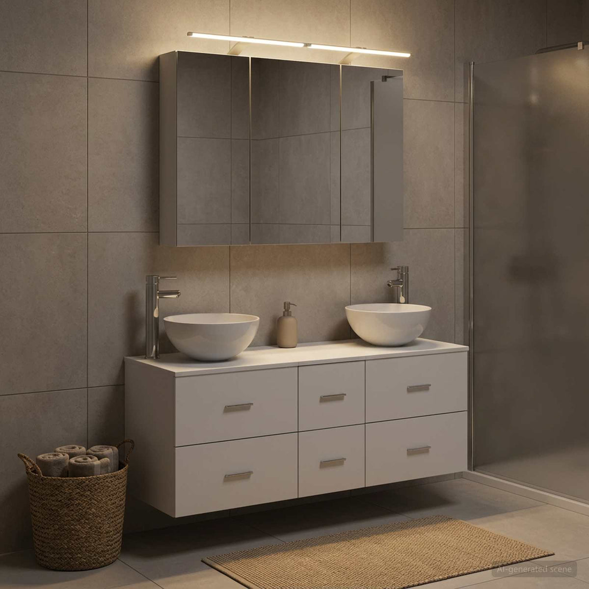 vidaXL Bathroom Furniture Set 4 pcs White Engineered Wood and Glass