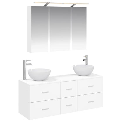 vidaXL Bathroom Furniture Set 4 pcs White Engineered Wood and Glass