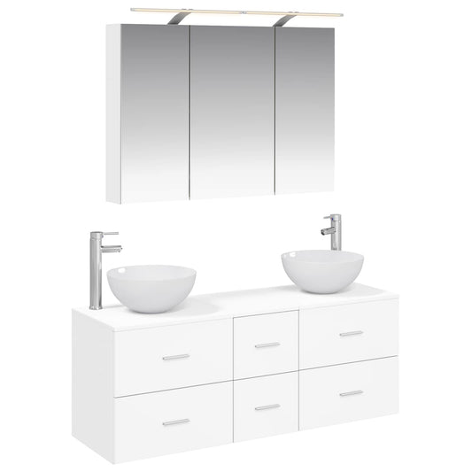 vidaXL Bathroom Furniture Set 4 pcs White Engineered Wood and Glass