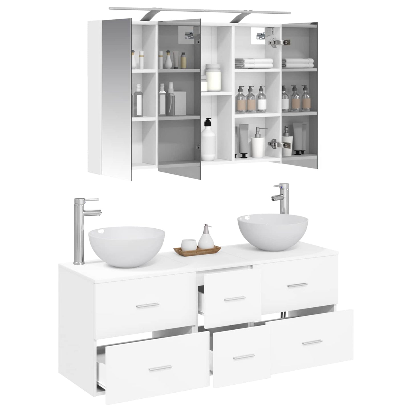 vidaXL Bathroom Furniture Set 4 pcs White Engineered Wood and Glass