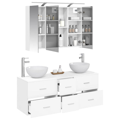 vidaXL Bathroom Furniture Set 4 pcs White Engineered Wood and Glass