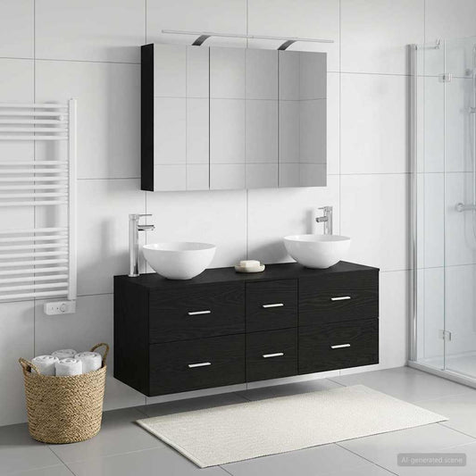 vidaXL Bathroom Furniture Set 4 pcs Black Oak