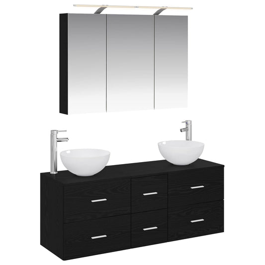 vidaXL Bathroom Furniture Set 4 pcs Black Oak