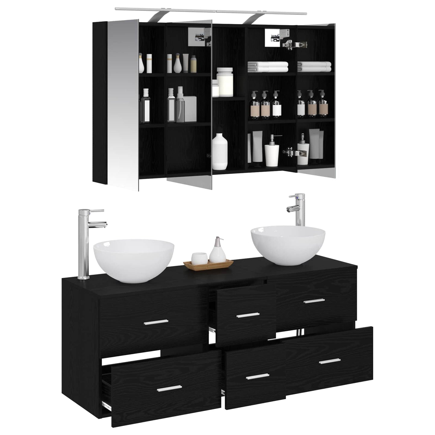 vidaXL Bathroom Furniture Set 4 pcs Black Oak