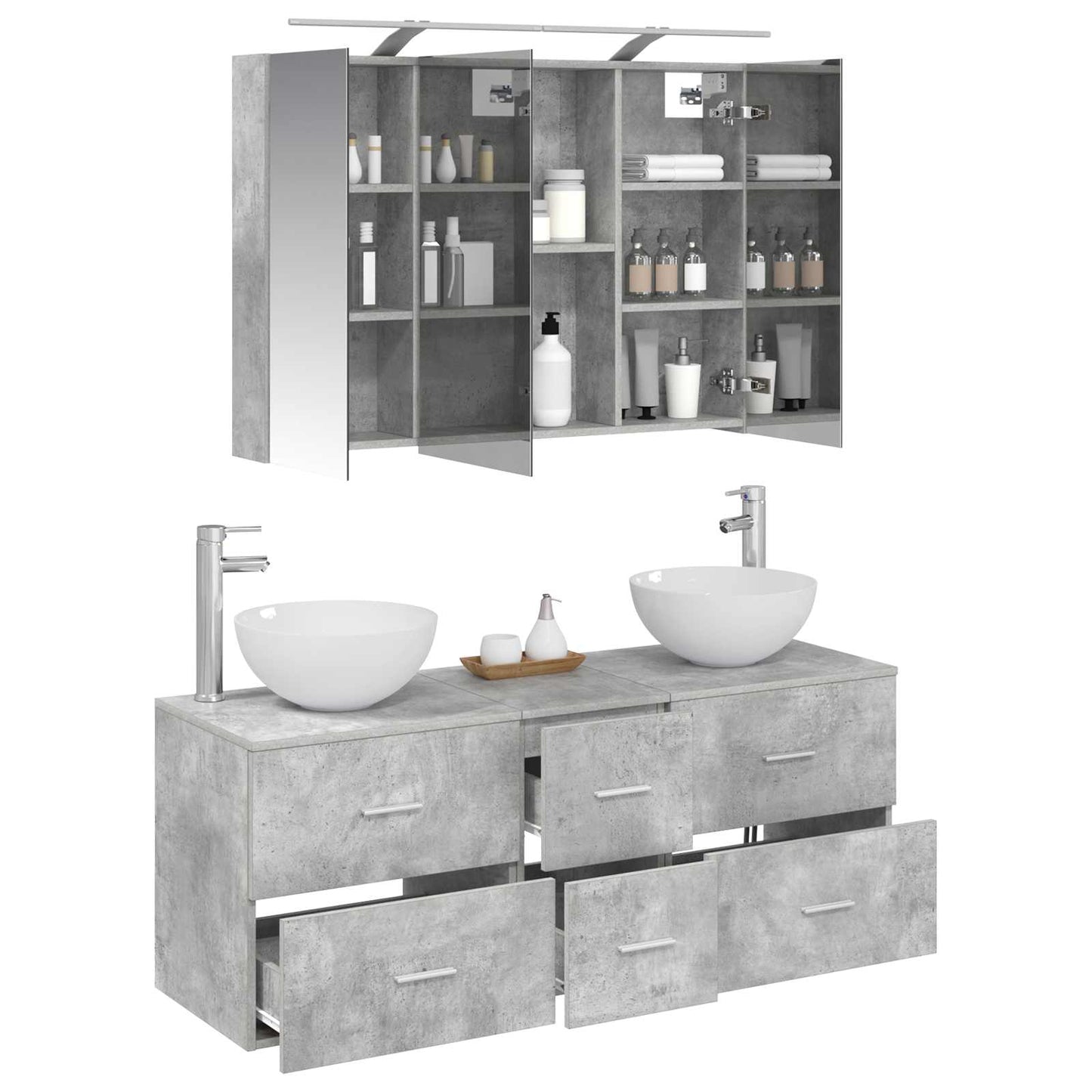 vidaXL Bathroom Furniture Set 4 pcs Concrete Grey