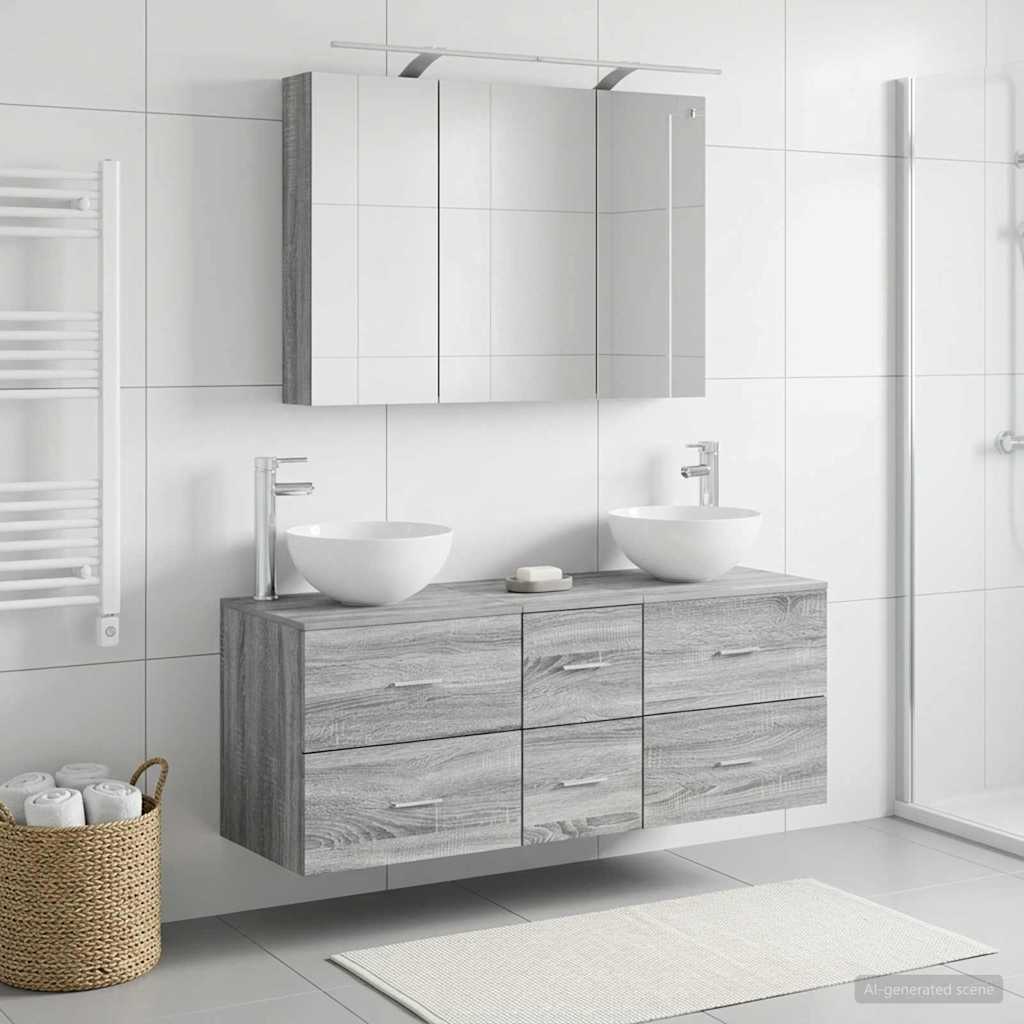 vidaXL Bathroom Furniture Set 4 pcs Grey Sonoma