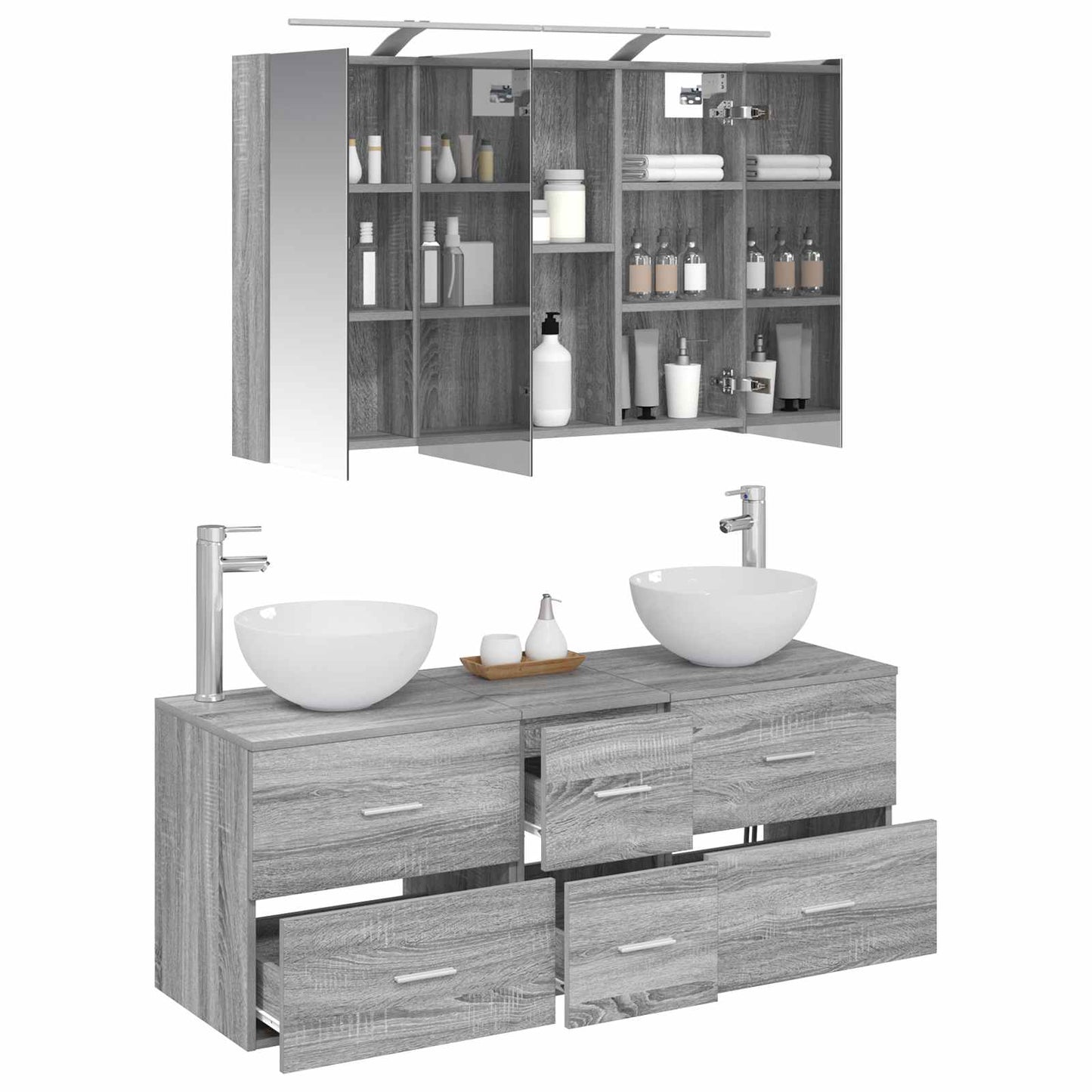 vidaXL Bathroom Furniture Set 4 pcs Grey Sonoma