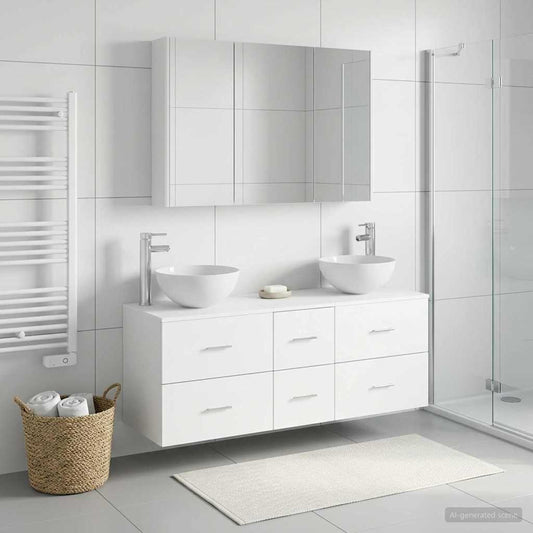 vidaXL Bathroom Furniture Set 4 pcs White Engineered Wood and Glass