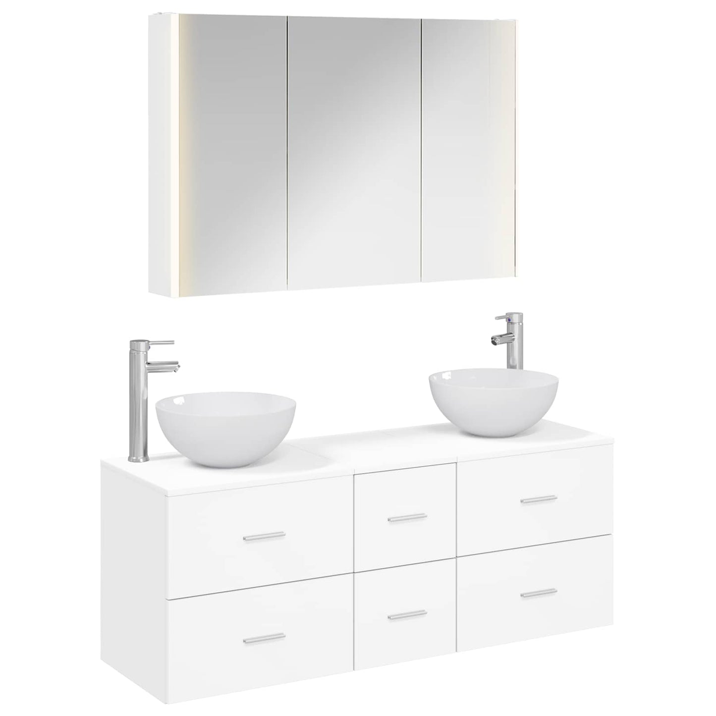 vidaXL Bathroom Furniture Set 4 pcs White Engineered Wood and Glass