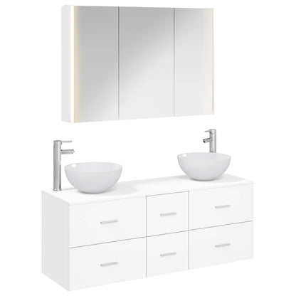 vidaXL Bathroom Furniture Set 4 pcs White Engineered Wood and Glass