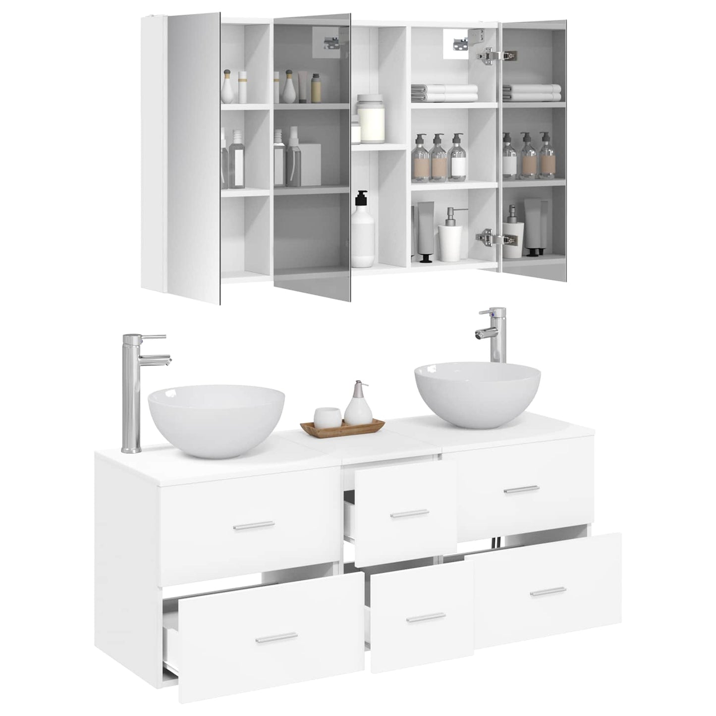 vidaXL Bathroom Furniture Set 4 pcs White Engineered Wood and Glass