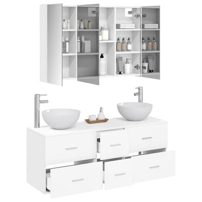 vidaXL Bathroom Furniture Set 4 pcs White Engineered Wood and Glass